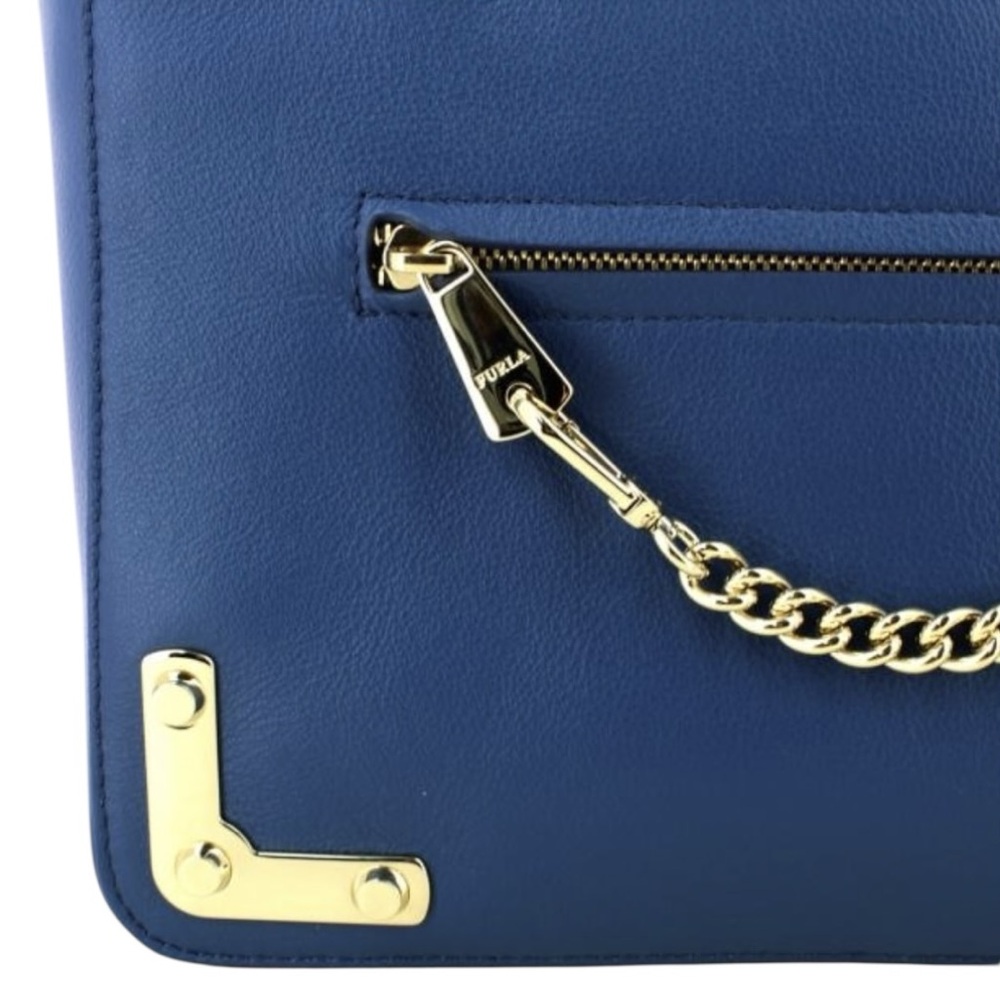 Furla Blue Leather Chain Tote Shoulder Bag with Gold Hardware - Picture 11 of 11